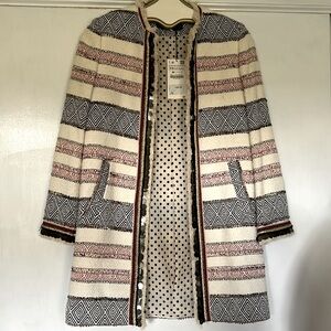 NWT Zara Embellished Jacquard Open Coat Sz XS